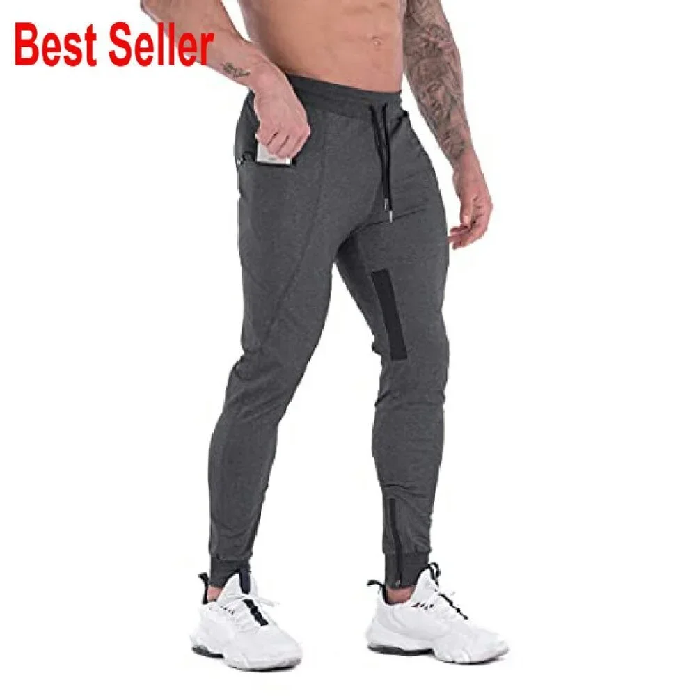 Slim Fit Joggers with Mesh Panels Zipper Pockets Activewear Gym Training Pants